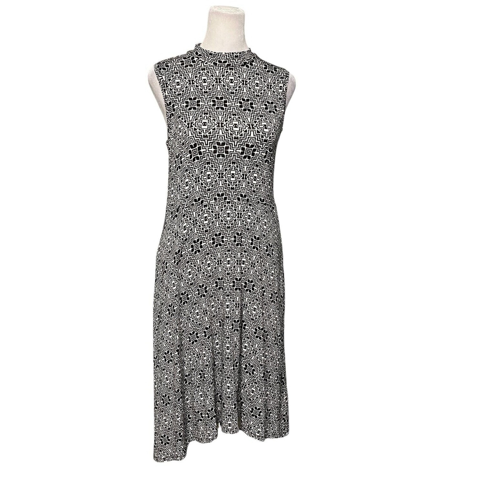 Anthropologie Maeve Cleary Black White Mock Neck Geo Print Dress Size Small
